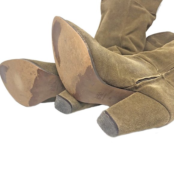 ZARA Camel Brown Knee High Suede Zip Up Boots, Women's Size 9 US - Picture 5 of 6
